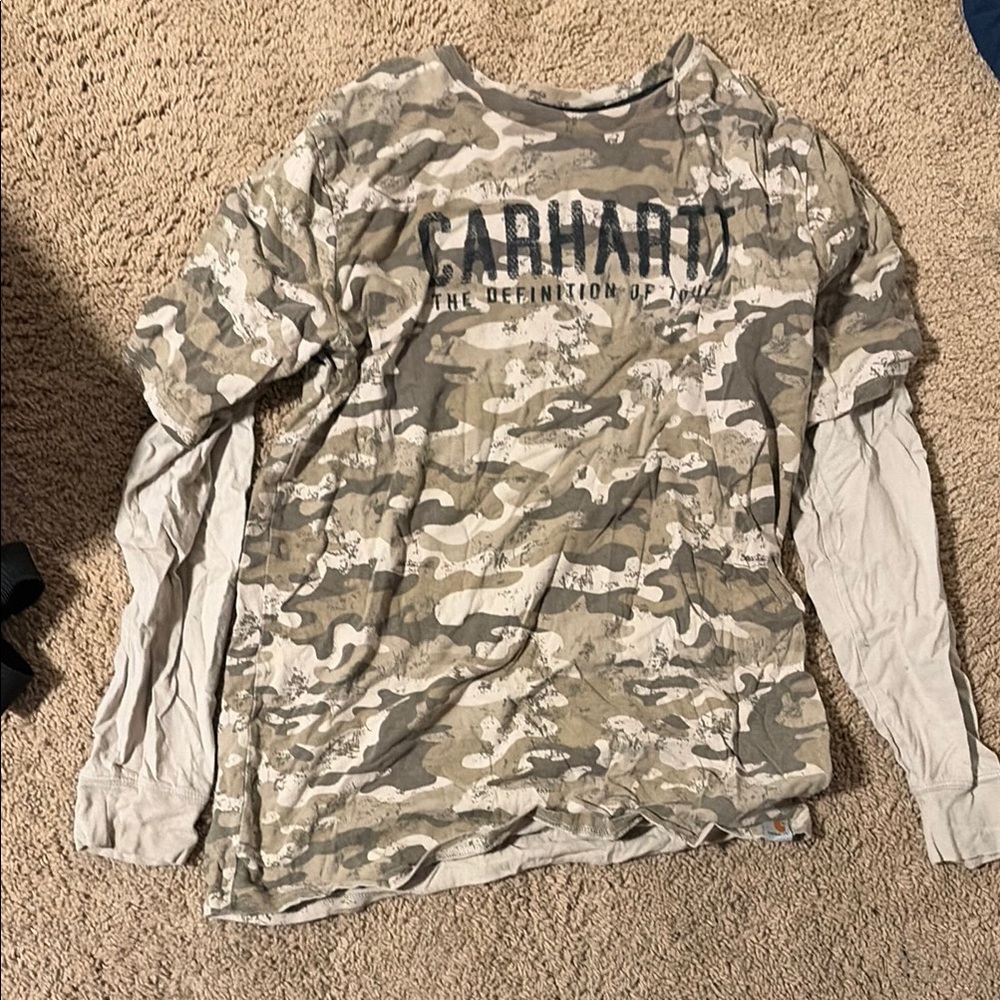 Carhartt Boys' Camouflage Layered Long Sleeve Shirt in Tan and Gray